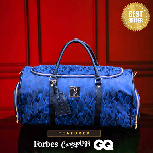 Blue Camo Nylon Weekender Duffle Bag