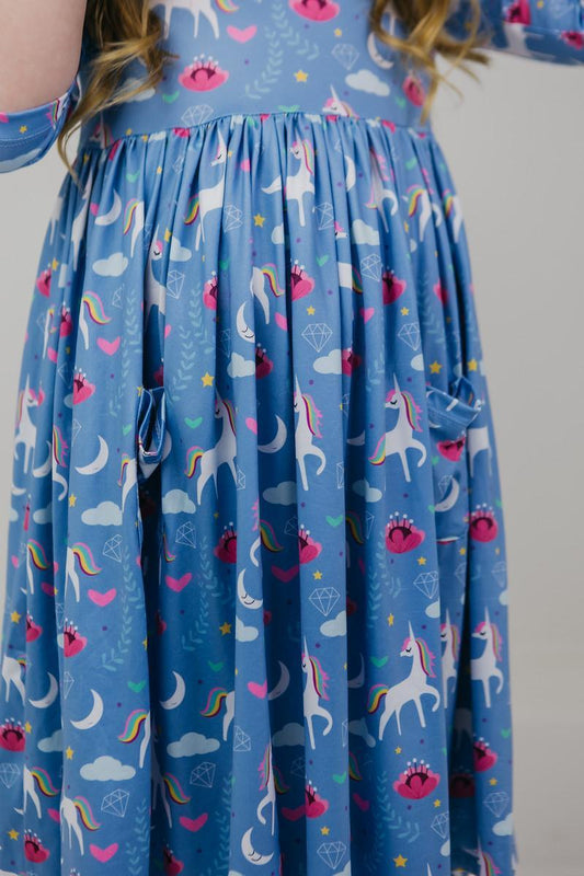 Blue Moon 3/4 Sleeve Twirl Dress with Pocket