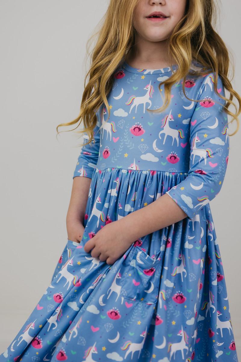Blue Moon 3/4 Sleeve Twirl Dress with Pocket