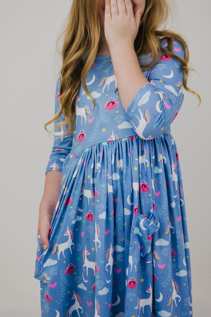 Blue Moon 3/4 Sleeve Twirl Dress with Pocket