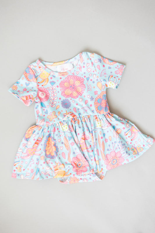 Blue Retro Unicorns Twirl Bodysuit Baby Clothing Mila & Rose