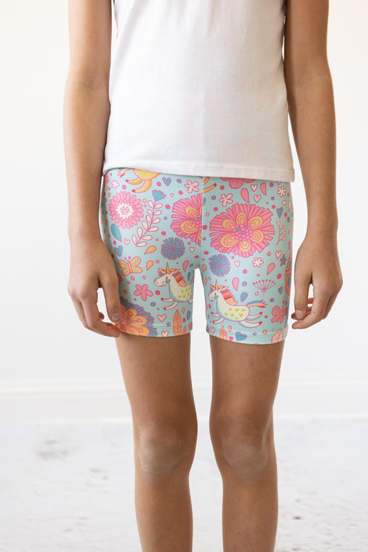 Blue Retro Unicorns High Waisted Twirl Shorts Mila & Rose