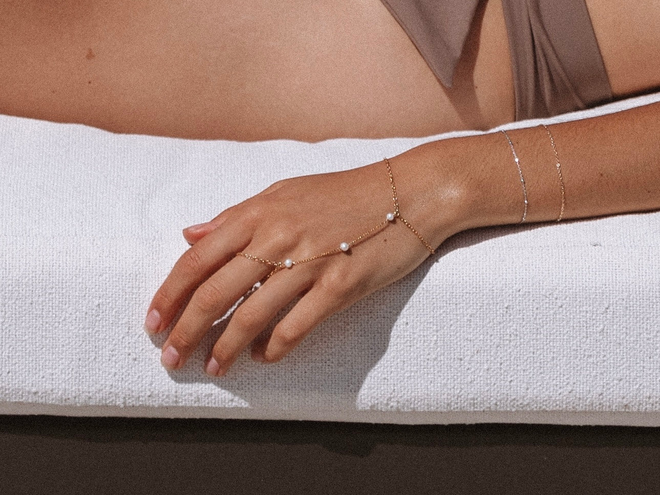 14k Gold Filled Hand Chain with Freshwater Pearls Bobbi
