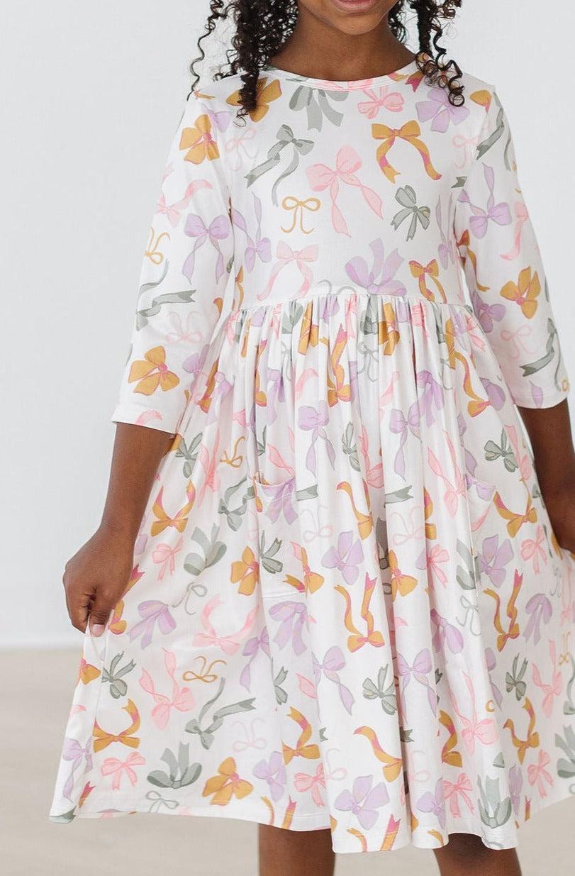 Boho Bows 3/4 Sleeve Twirl Dress with Pocket