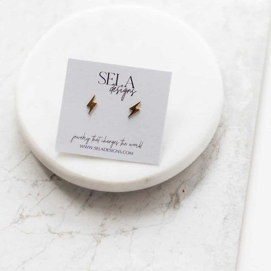 Gold Lightning Bolt Stud Earrings 14K Gold Plated