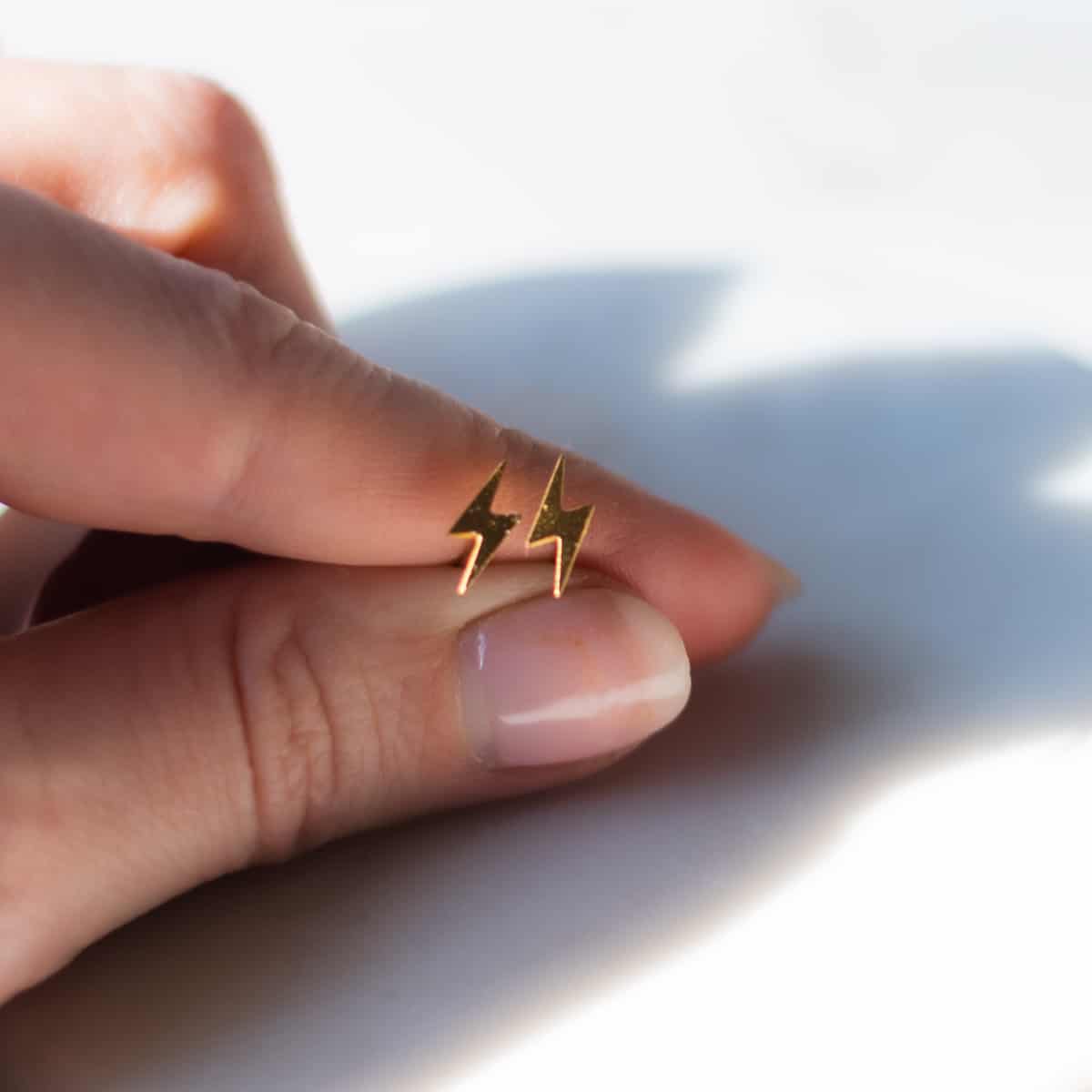 Gold Lightning Bolt Stud Earrings 14K Gold Plated