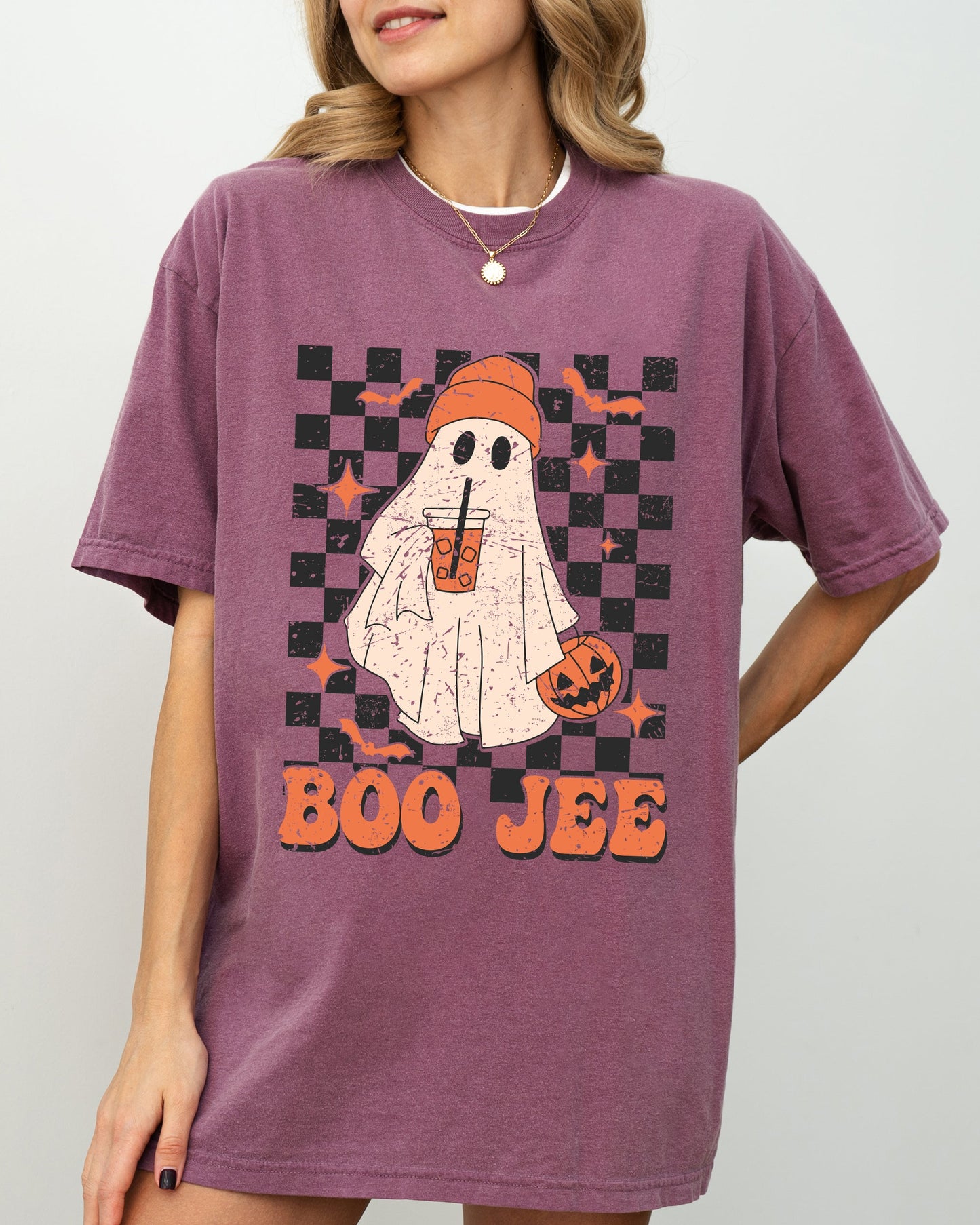 Boo-Jee Ghost Checkered Coffee Drink Shirt Comfort Colors T-Shirt