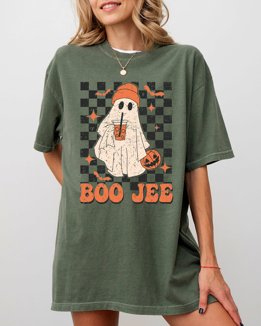 Boo-Jee Ghost Checkered Coffee Drink Shirt Comfort Colors T-Shirt