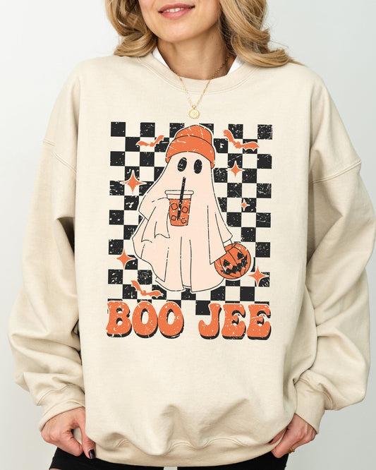 Boo-Jee Ghost Checkered Retro Halloween Coffee Drink Sweatshirt
