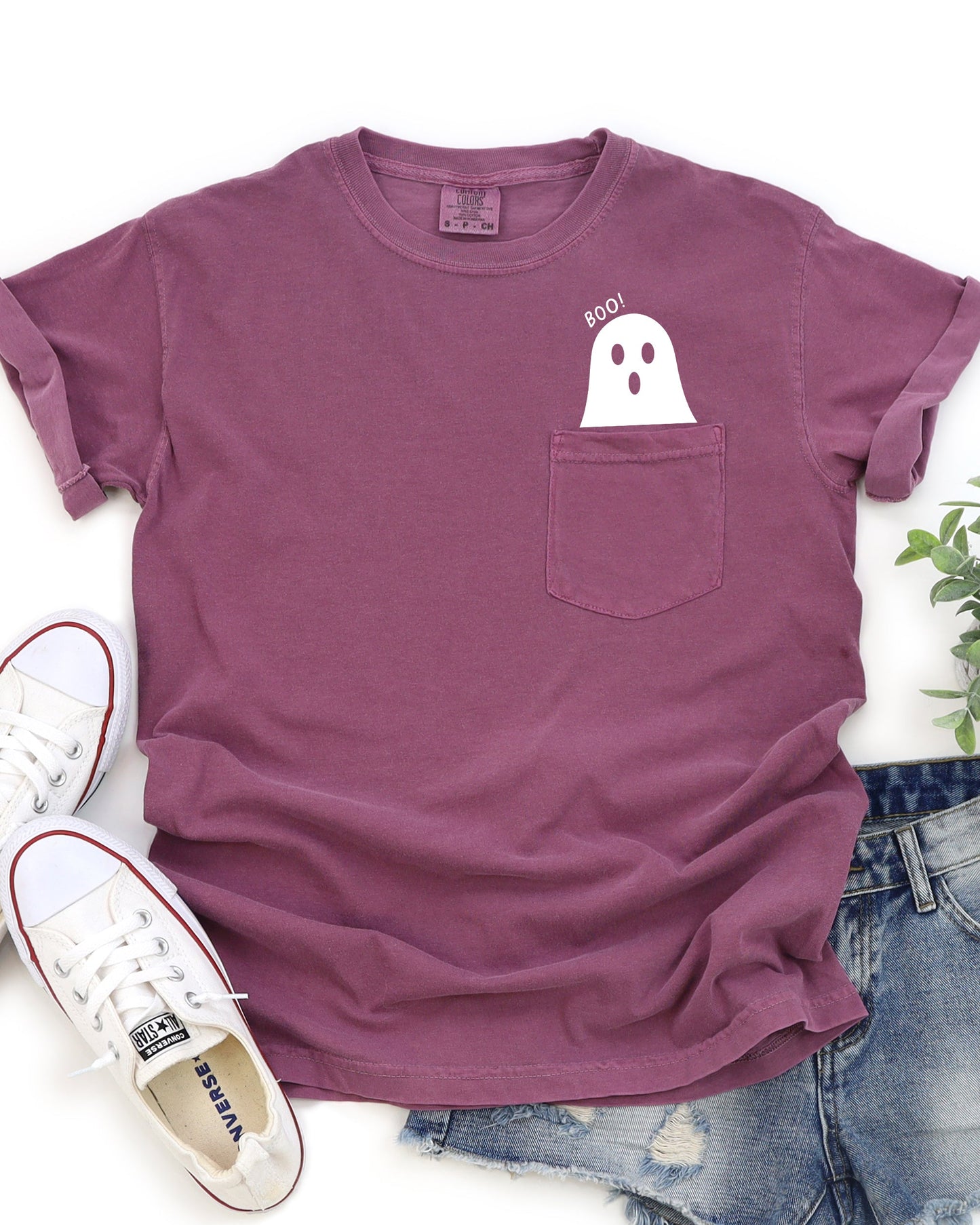 Ghost Halloween Pocket Cute Skeleton Tee Comfort Colors T-Shirt