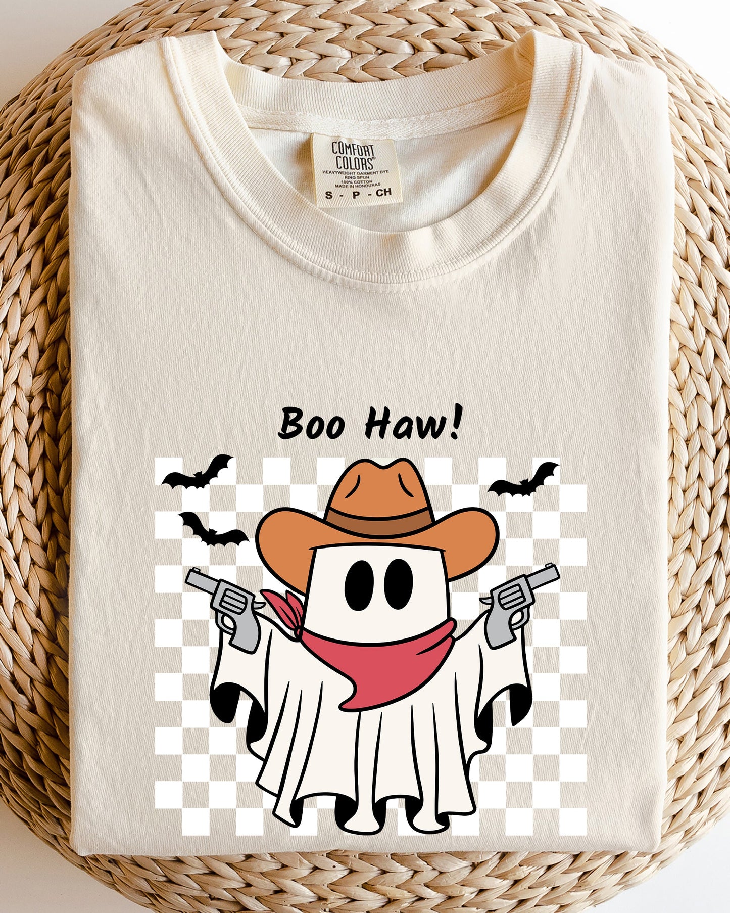 Cowboy Ghost Checkered Western Halloween Shirt Comfort Colors T-Shirt Boo Haw