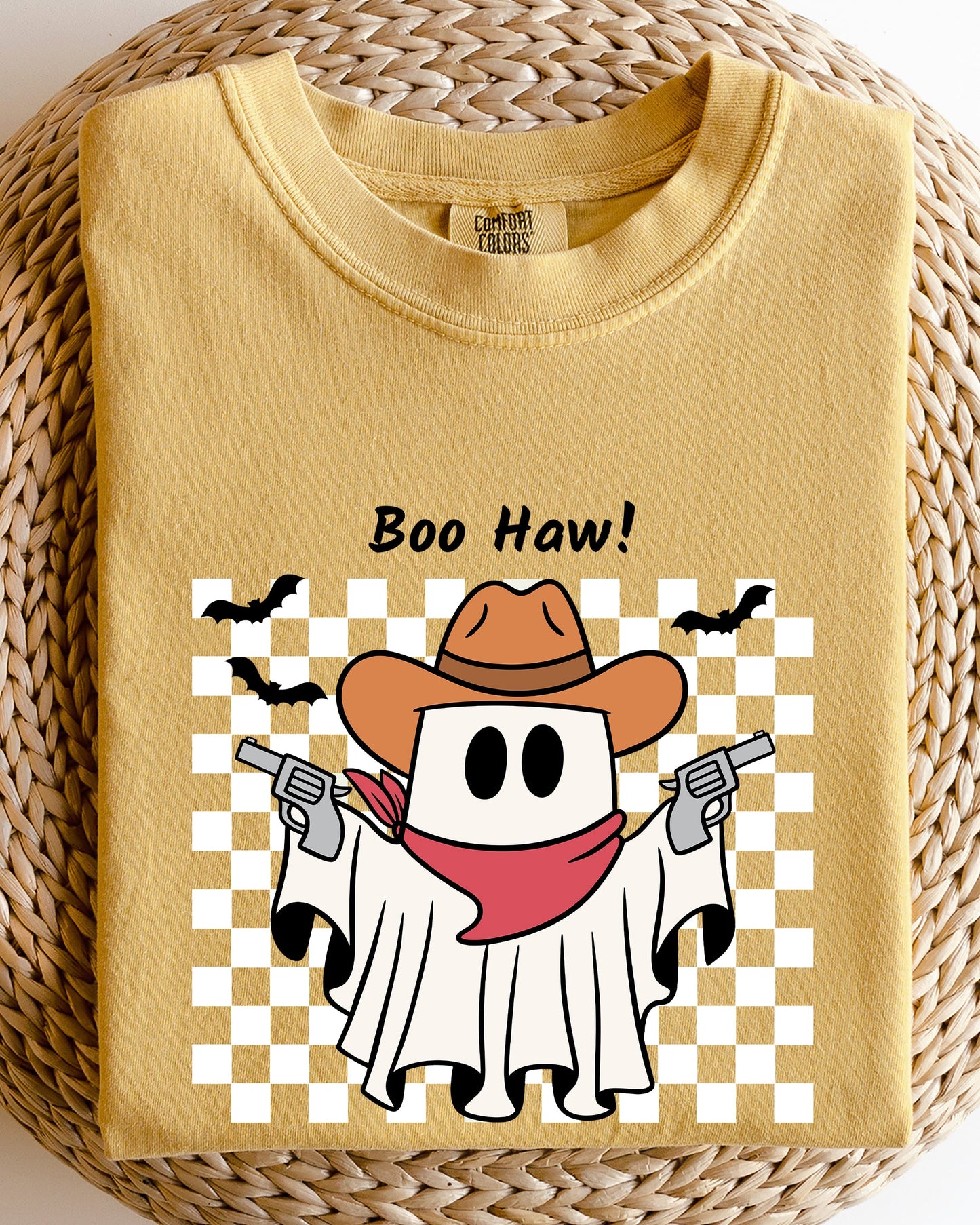 Cowboy Ghost Checkered Western Halloween Shirt Comfort Colors T-Shirt Boo Haw