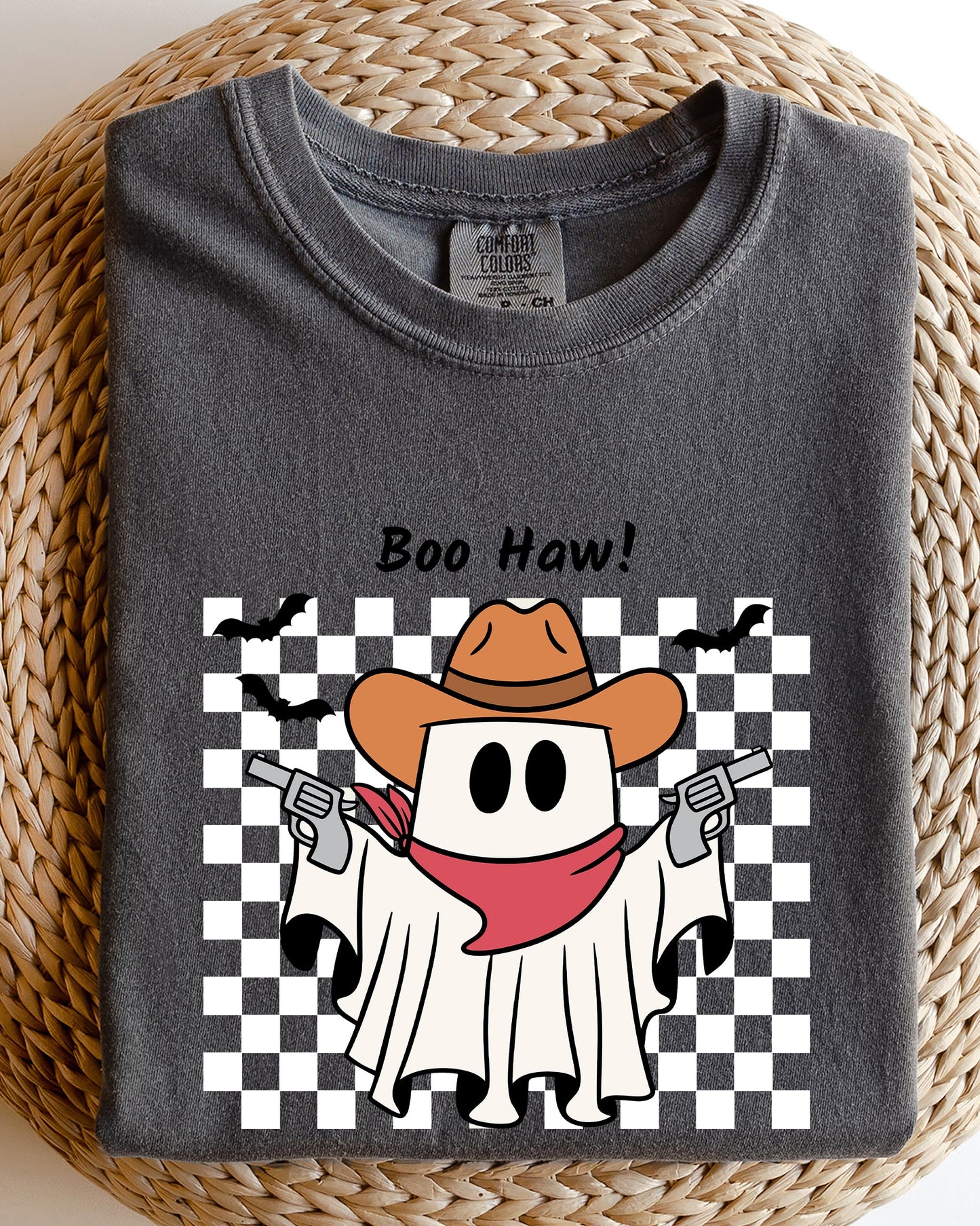 Cowboy Ghost Checkered Western Halloween Shirt Comfort Colors T-Shirt Boo Haw