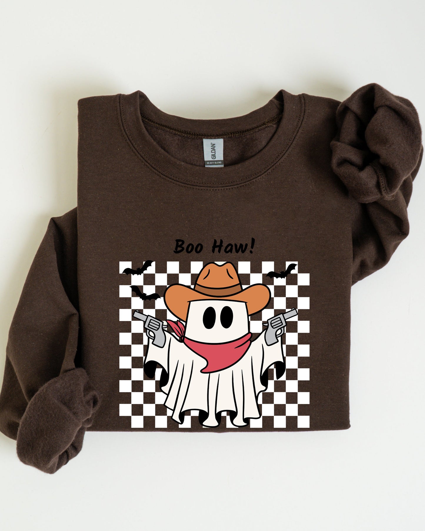 Boo Haw Cowboy Ghost Checkered Western Halloween Sweatshirt