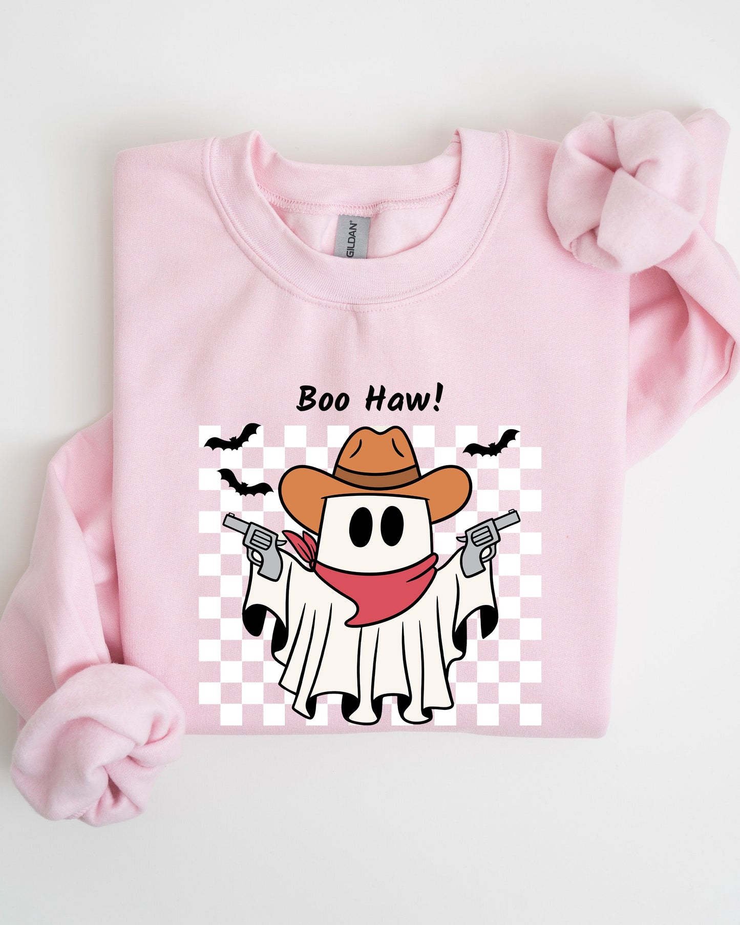 Boo Haw Cowboy Ghost Checkered Western Halloween Sweatshirt