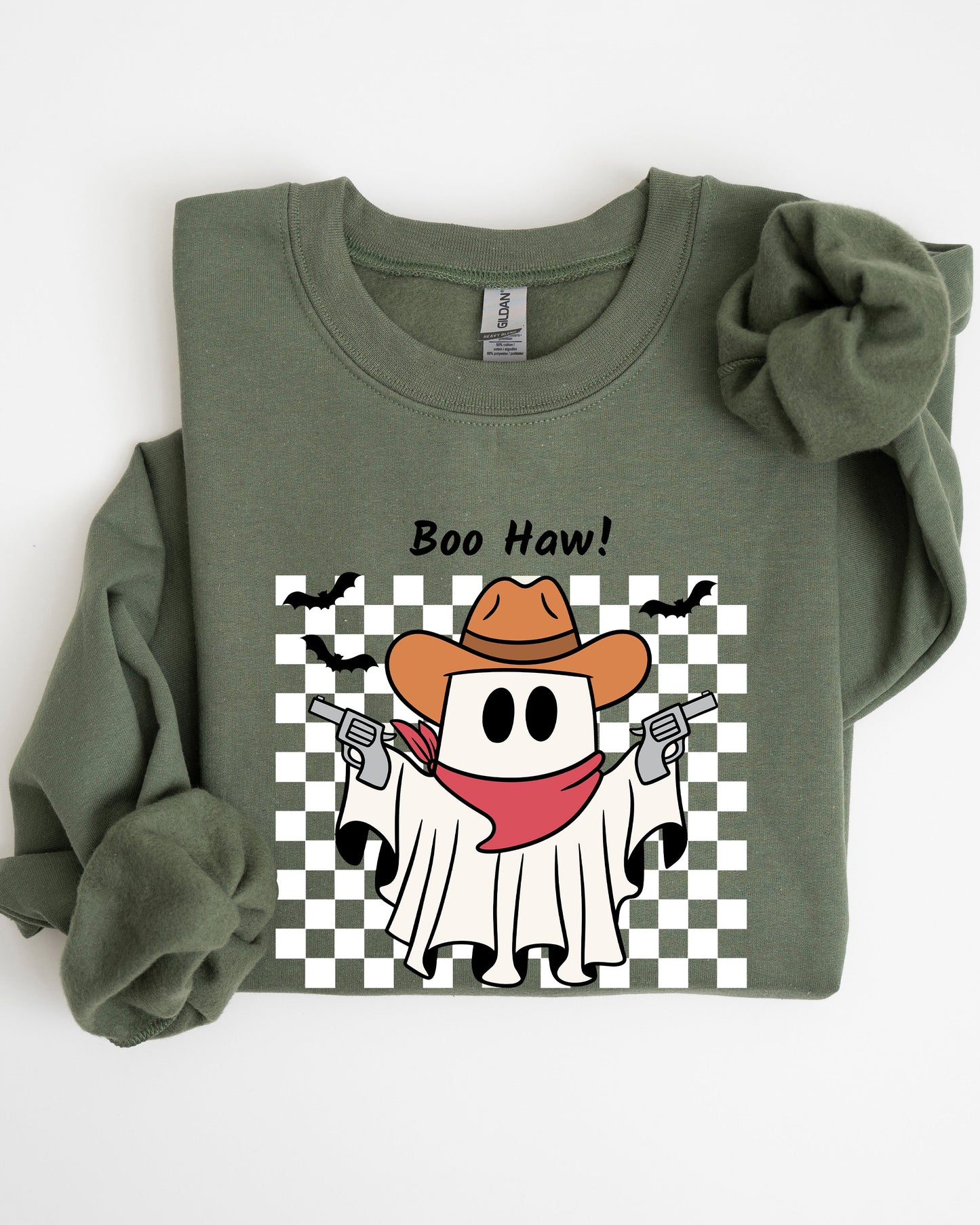 Boo Haw Cowboy Ghost Checkered Western Halloween Sweatshirt