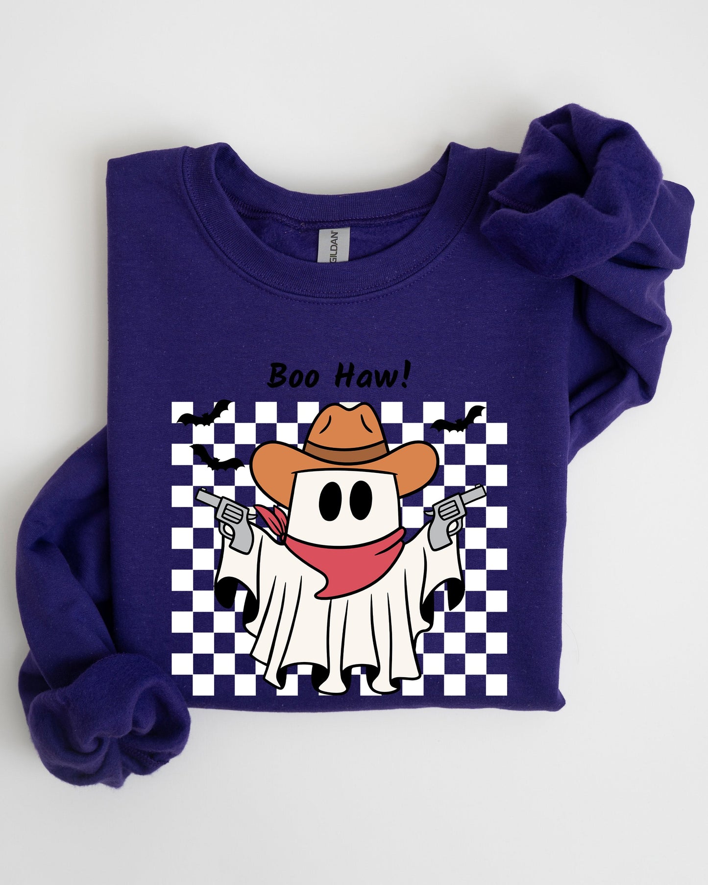 Boo Haw Cowboy Ghost Checkered Western Halloween Sweatshirt