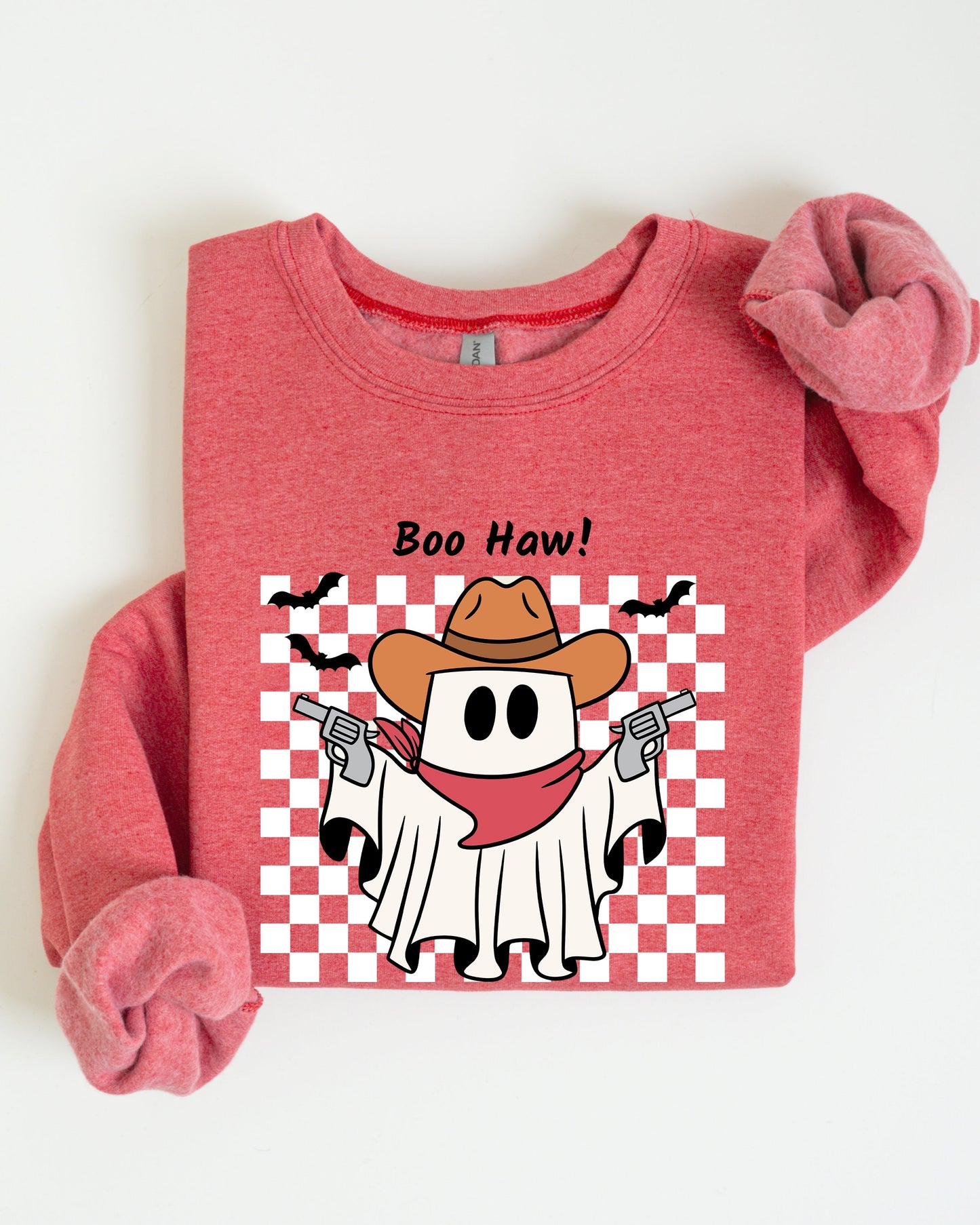 Boo Haw Cowboy Ghost Checkered Western Halloween Sweatshirt