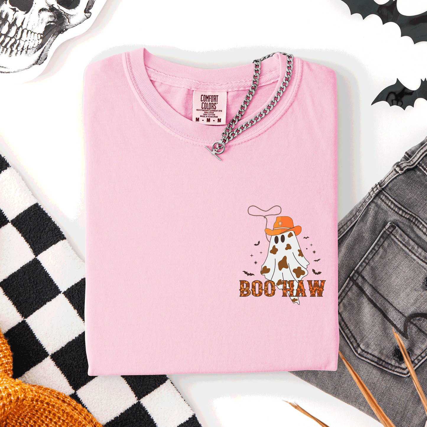 Boo Haw Pocket Comfort Colors T-Shirt Cowboy Western Country Halloween