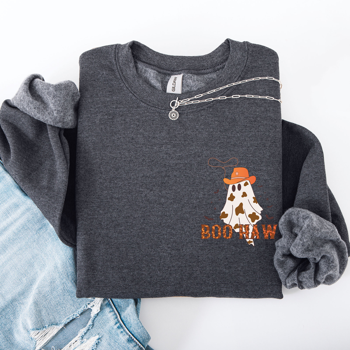 Boo Haw Cowboy Pocket Sweatshirt Western Halloween Country
