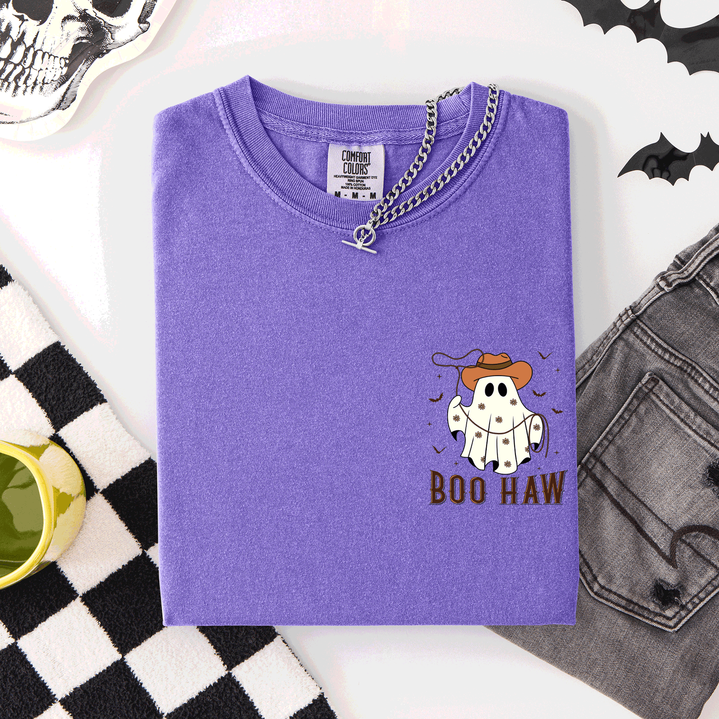 Boo Haw Lasso Cowboy Western Country Halloween Pocket Comfort Colors T-Shirt