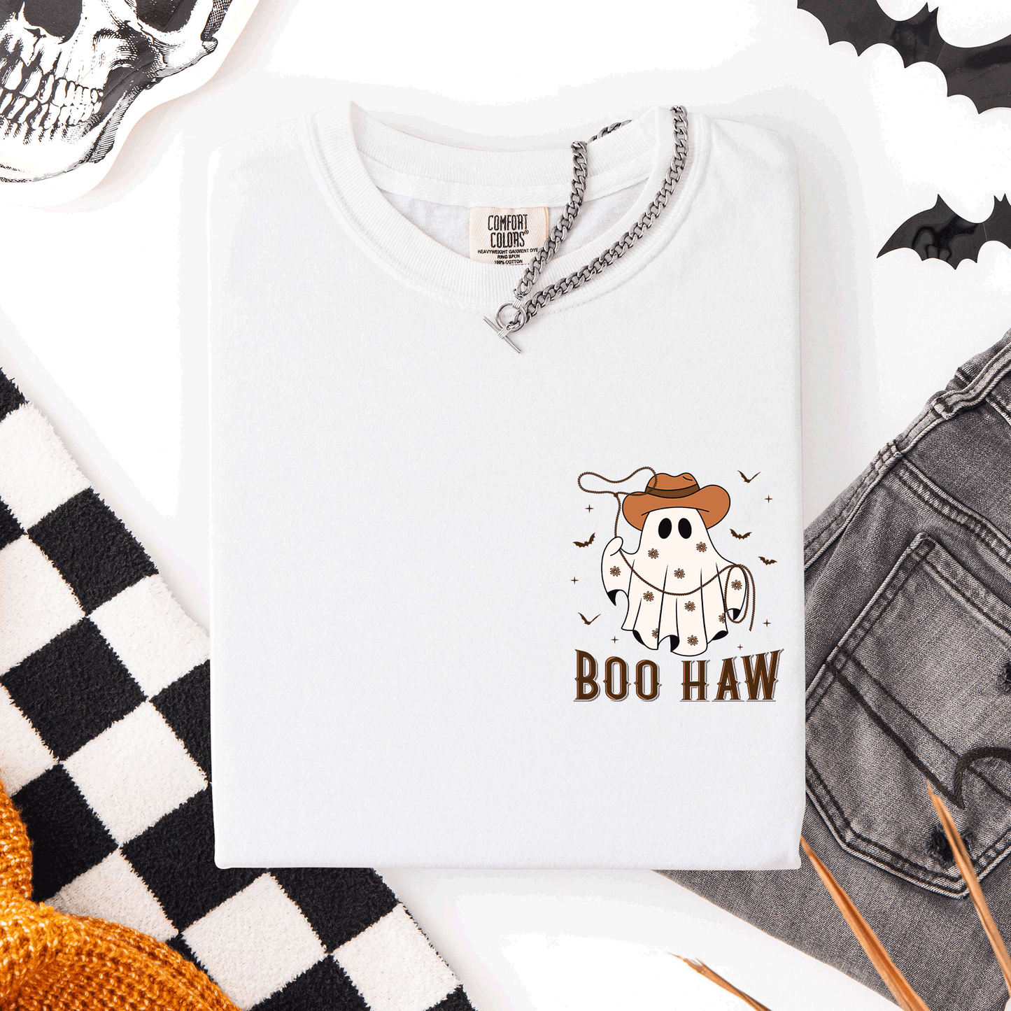 Boo Haw Lasso Cowboy Western Country Halloween Pocket Comfort Colors T-Shirt