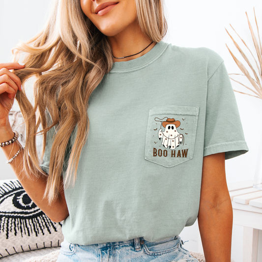 Boo Haw Lasso Comfort Colors Pocket T-Shirt Western Cowboy by Refinery Number One