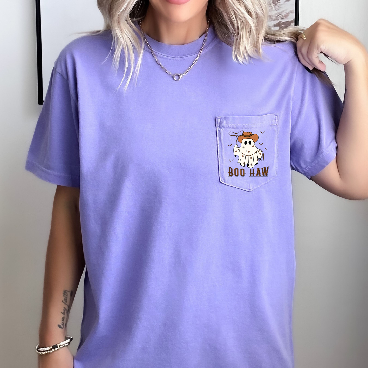 Boo Haw Lasso Comfort Colors Pocket T-Shirt Western Cowboy by Refinery Number One