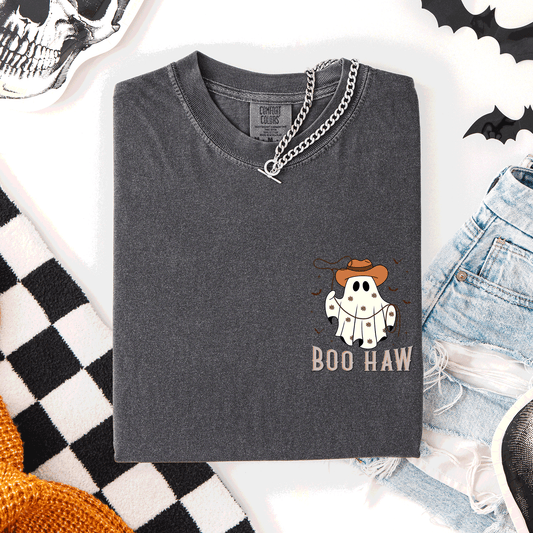 Boo Haw Lasso Cowboy Western Country Halloween Pocket Comfort Colors T-Shirt