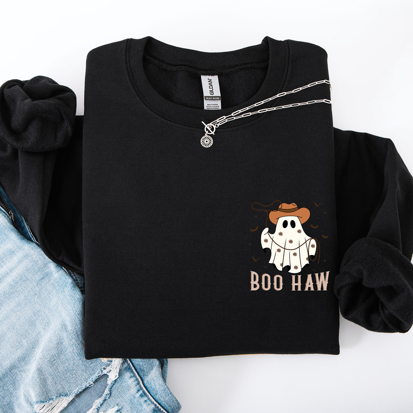 Boo Haw Lasso Pocket Sweatshirt Western Cowboy Halloween