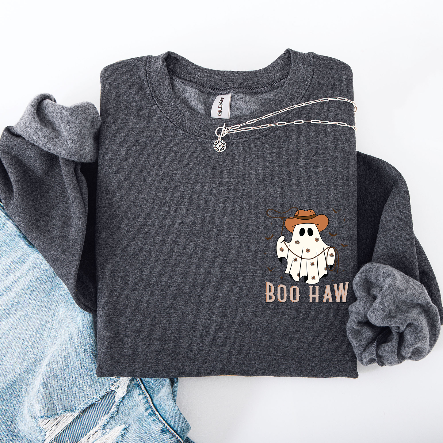 Boo Haw Lasso Pocket Sweatshirt Western Cowboy Halloween