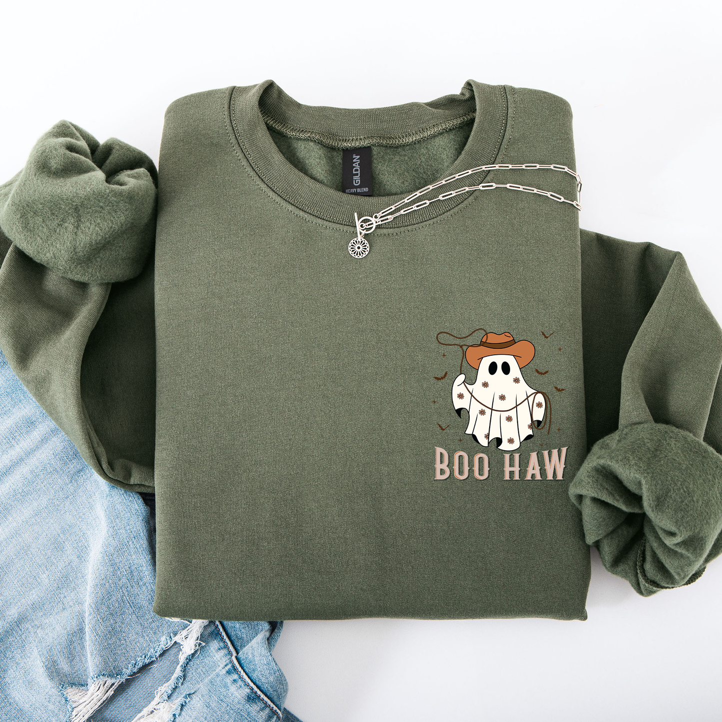 Boo Haw Lasso Pocket Sweatshirt Western Cowboy Halloween