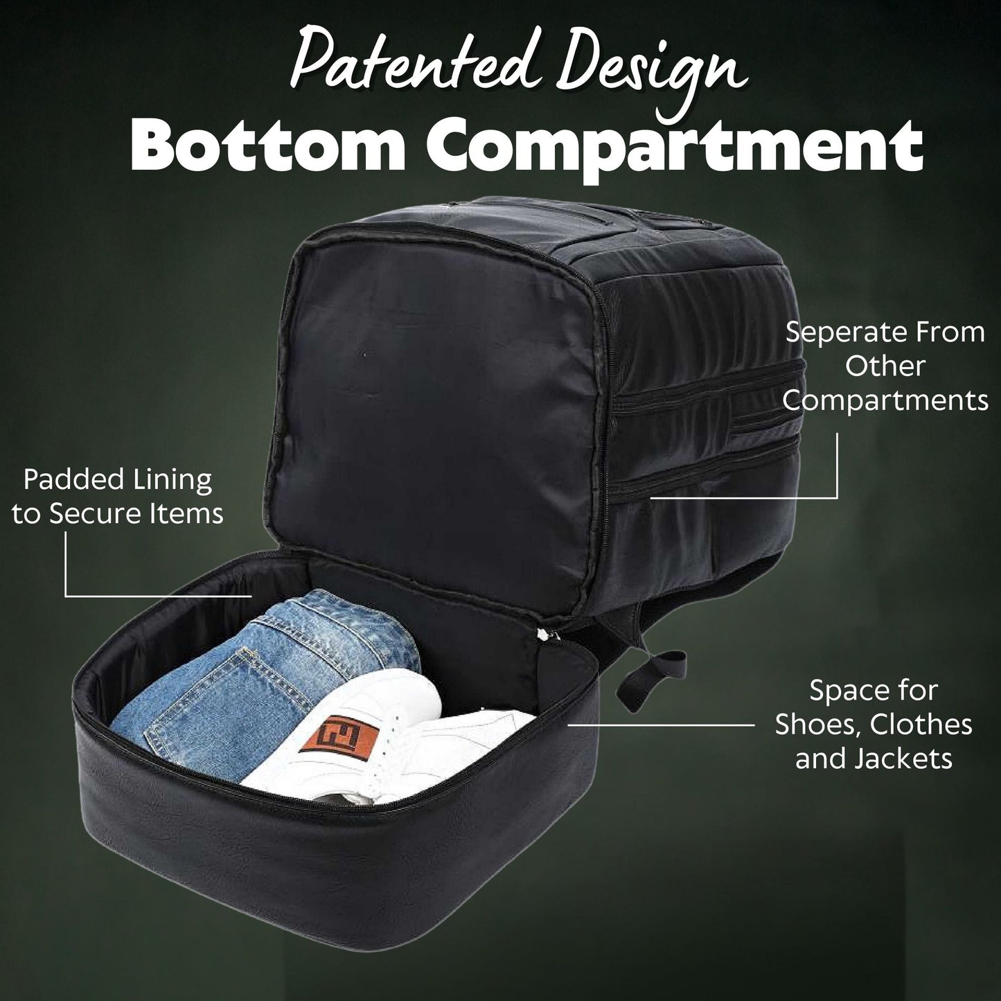 Black Leather Patented Carry On Backpack Sole Premise