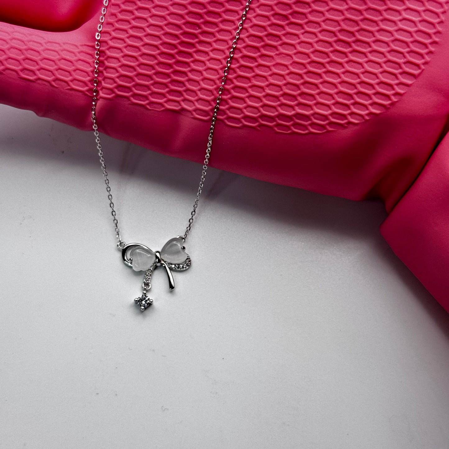 Bow Tie Necklace Solid Silver with Crystal Drop Jewelry Amtikiss Casuals