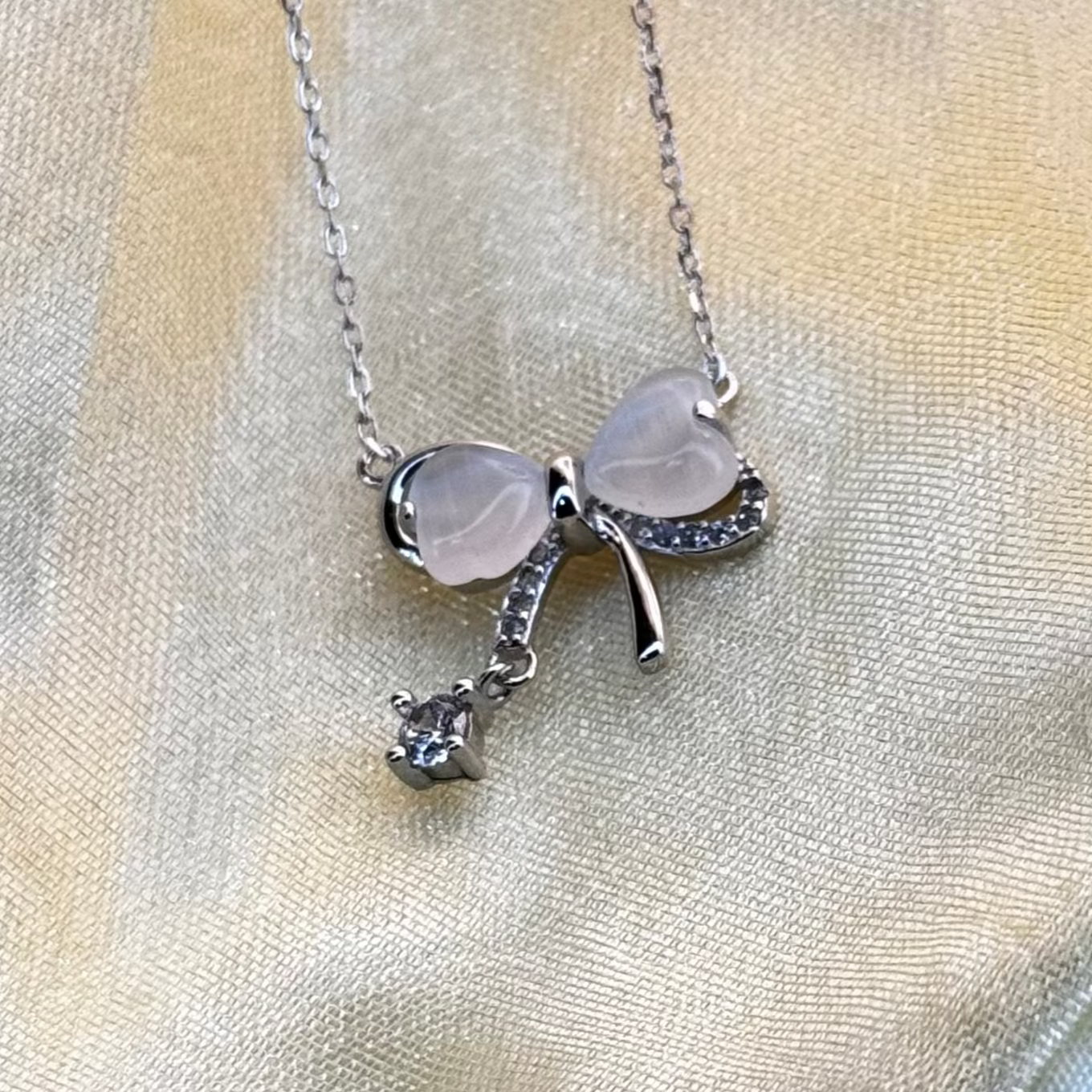 Bow Tie Necklace Solid Silver with Crystal Drop Jewelry Amtikiss Casuals