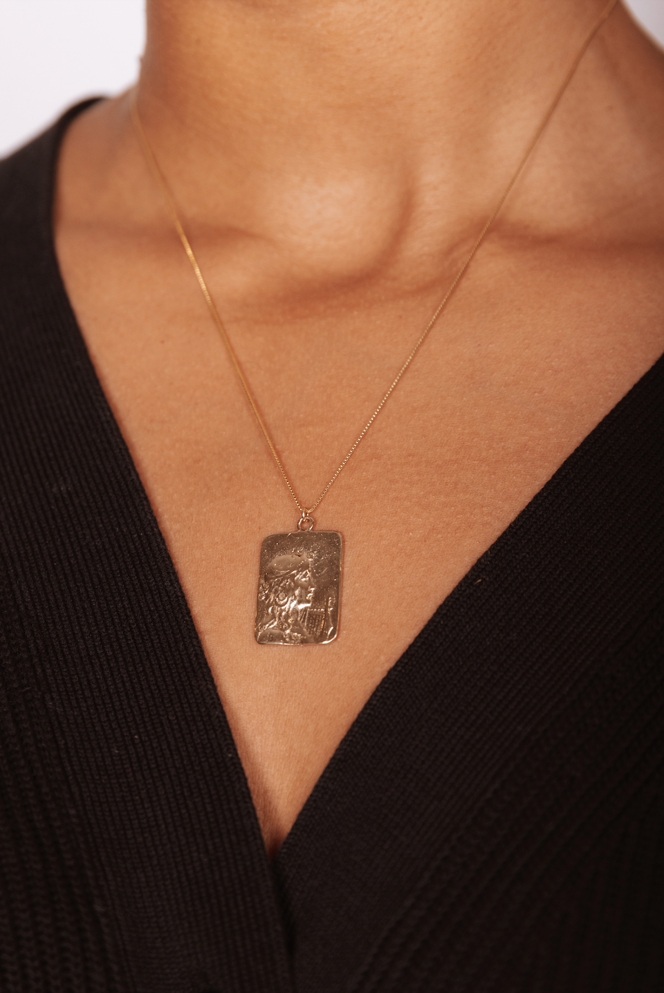 18k Gold Box Chain Necklace with 24k Gold Goddess Pendant Brayden