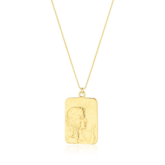 18k Gold Box Chain Necklace with 24k Gold Goddess Pendant Brayden