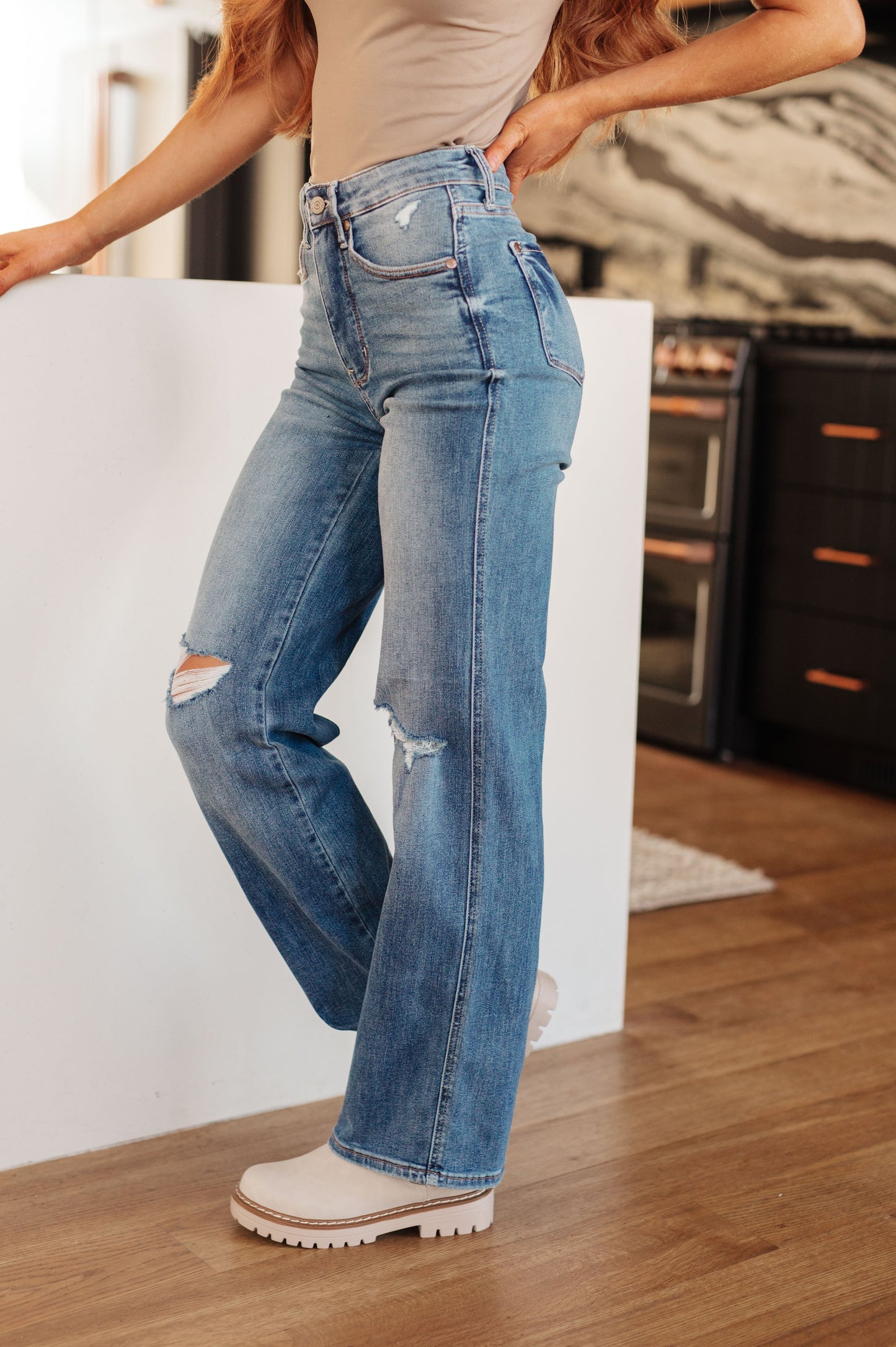 High Rise Control Top Distressed Straight Jeans Judy Blue
