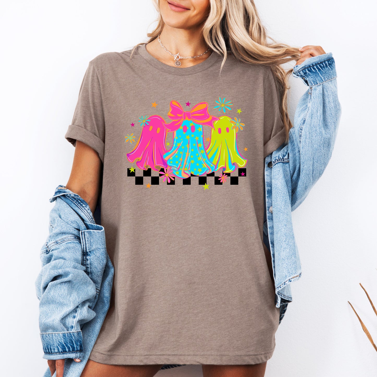 Bright and Colorful Checkered Retro Halloween Ghosts Tshirt Refinery Number One