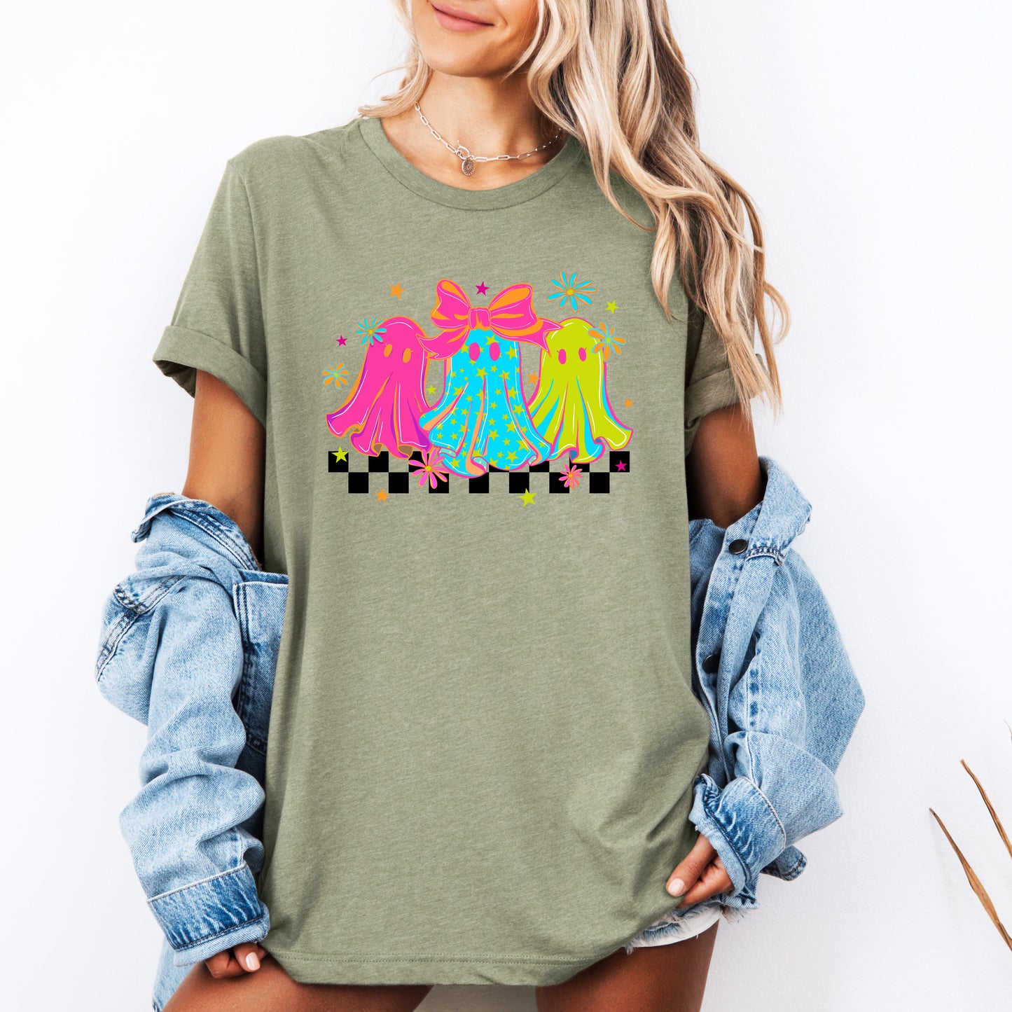 Bright and Colorful Checkered Retro Halloween Ghosts Tshirt Refinery Number One