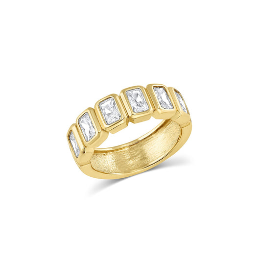 Bryn Baguette Cubic Zirconias Gold Ring 18k Gold over Brass