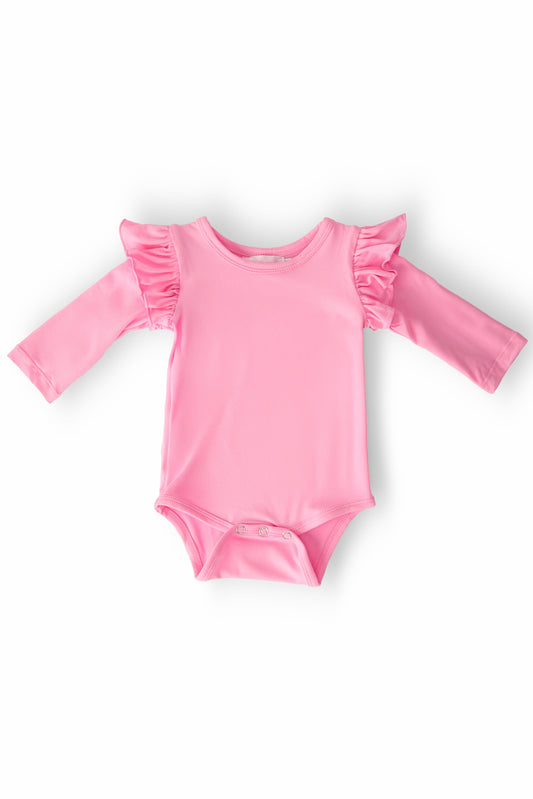 Bubblegum Pink Long Sleeve Flutter Bodysuit Mila & Rose