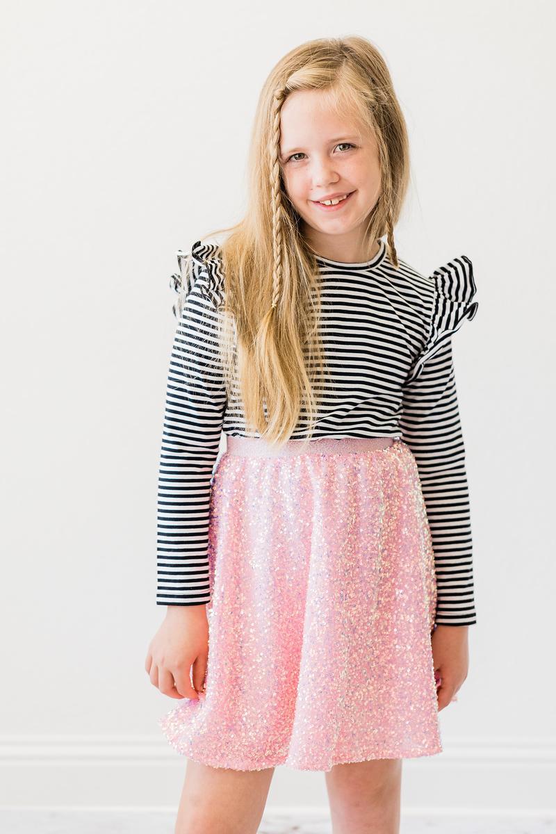 Bubblegum Pink Sequin Twirl Skort with Built-In Shorts