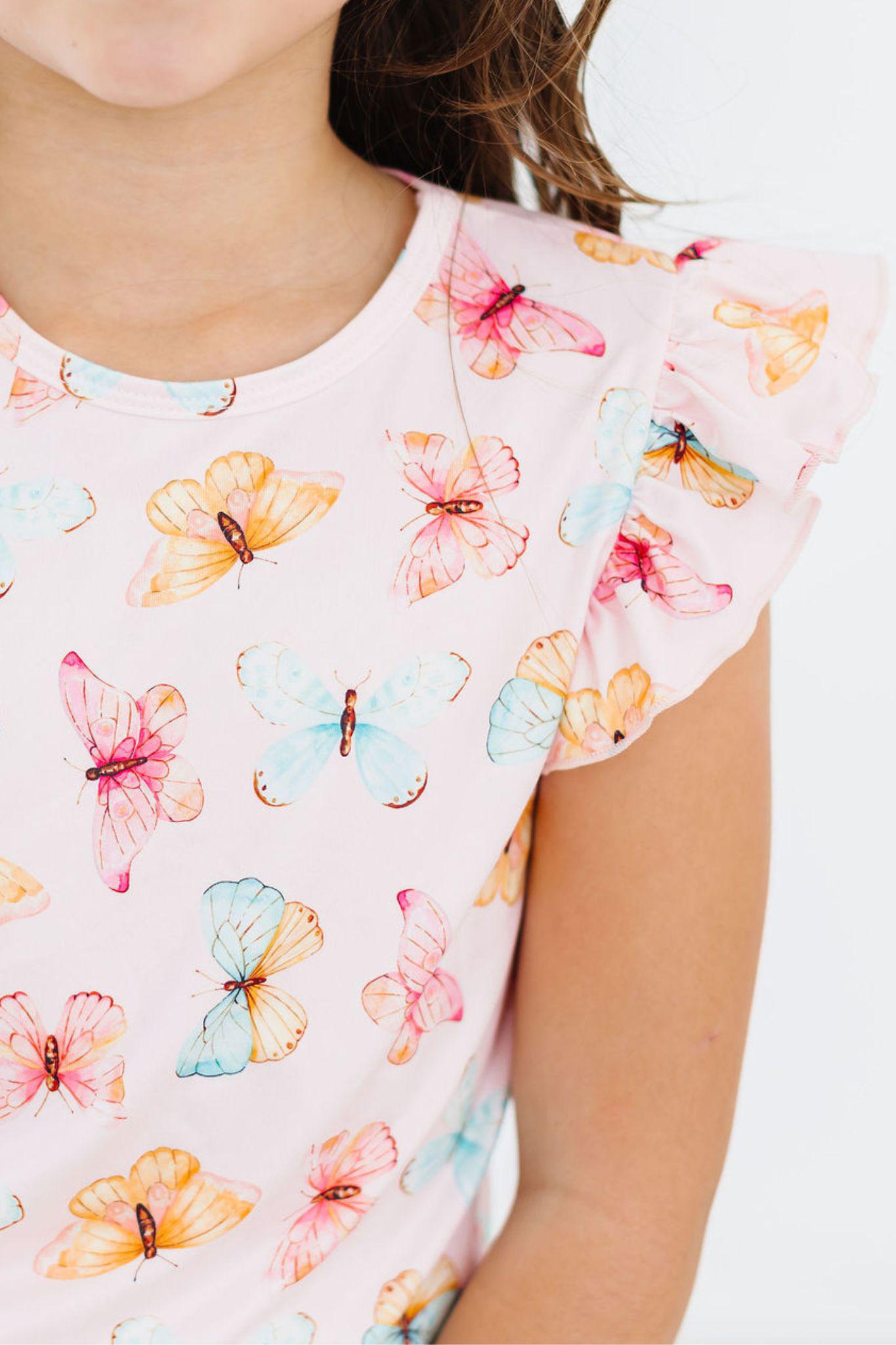 Butterfly Kisses S/S Ruffle Tee Basic Tee Mila & Rose