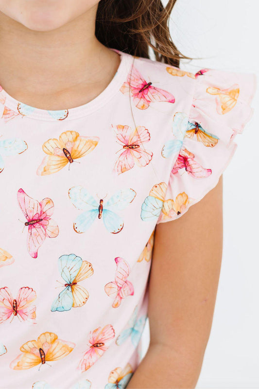 Butterfly Kisses S/S Ruffle Tee Basic Tee Mila & Rose