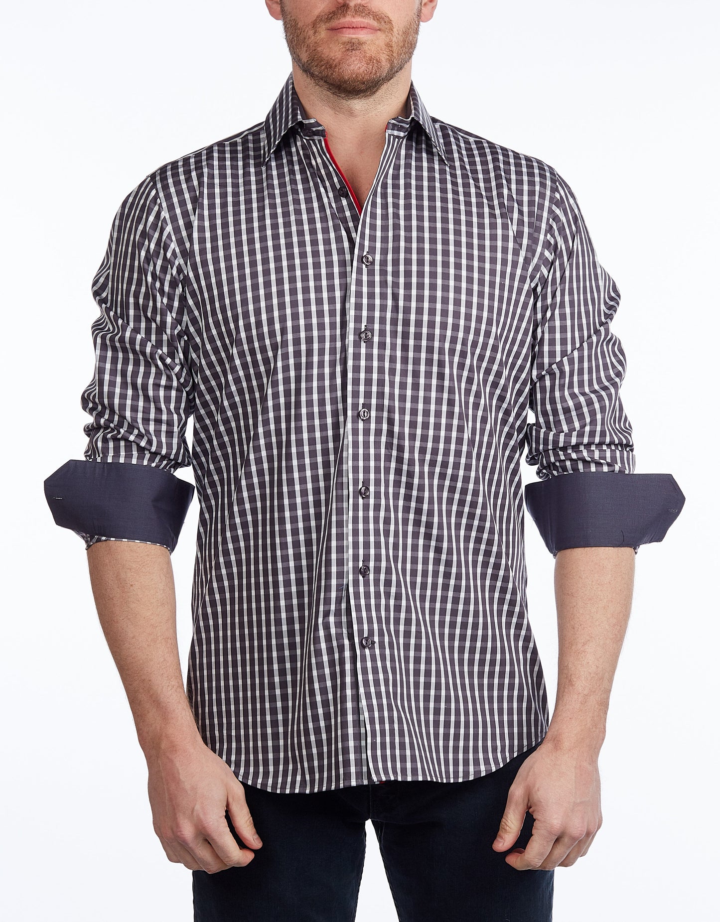 Button-Up Shirt I Charcoal -  Contemporary Fit - Contrast trimming - Size Small