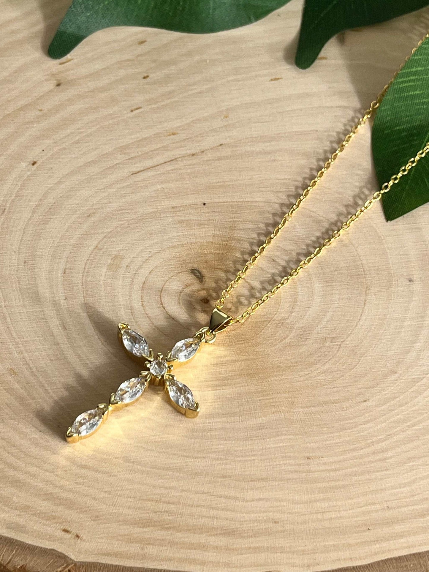 Saved Gold Necklace: 18K Gold-Filled Crystal Cross Pendant