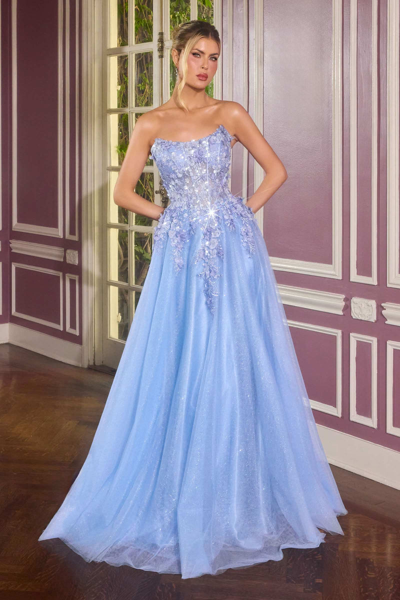 Enchanted Scoop Neck Floral Applique Ball Gown Ladivine C174