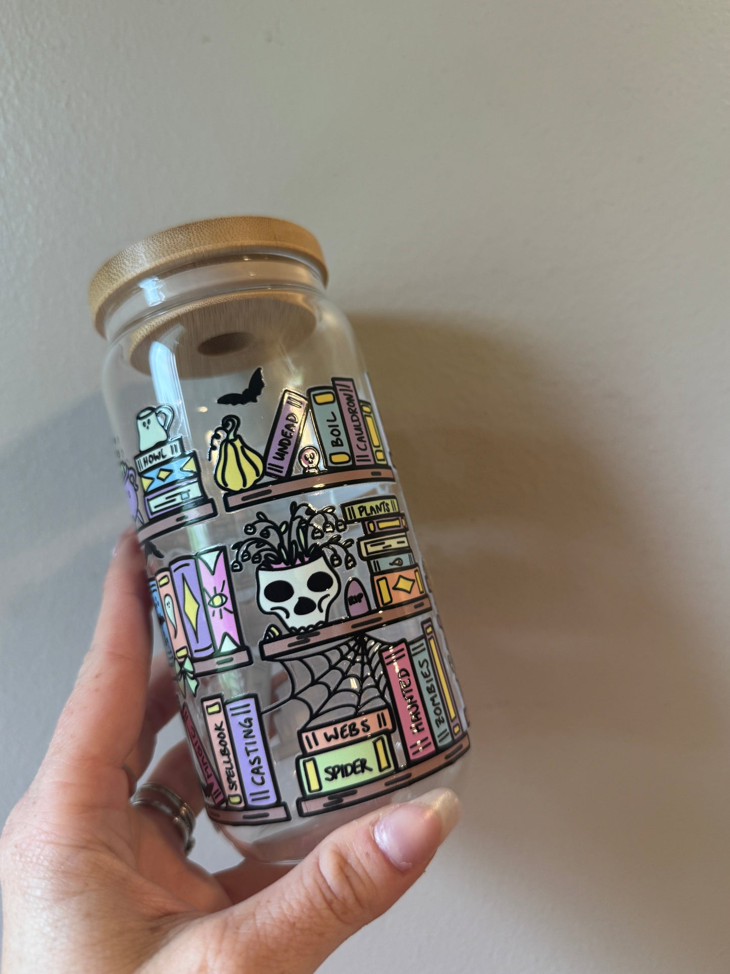 Dark Academia Spooky 16oz Glass Cup Sawdust and Cedar