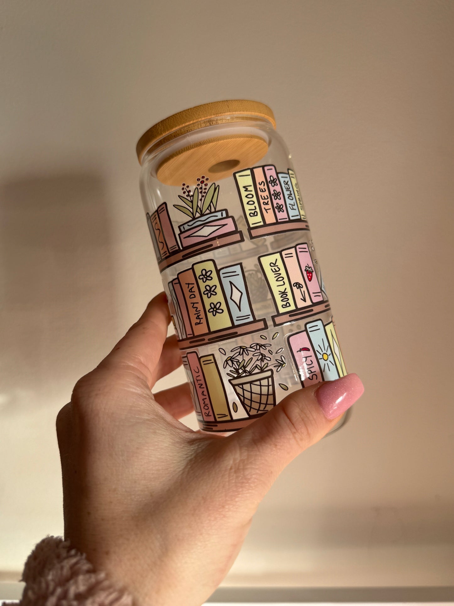 Book Lover 16oz Tumbler Glass or Plastic Cup with Bamboo Lid and Straw